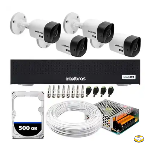 Kit 4 Câmeras Intelbras 100 Mts DVR Intelbras com HD 500GB